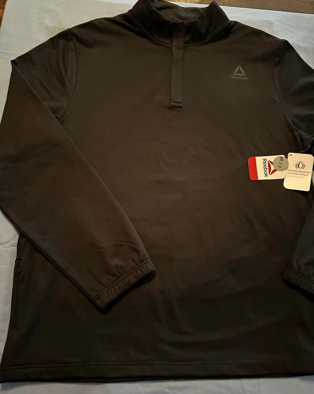 NWT - Reebok 1/4 Zip Pullover, Size XL, Black Activewear Moisture Management